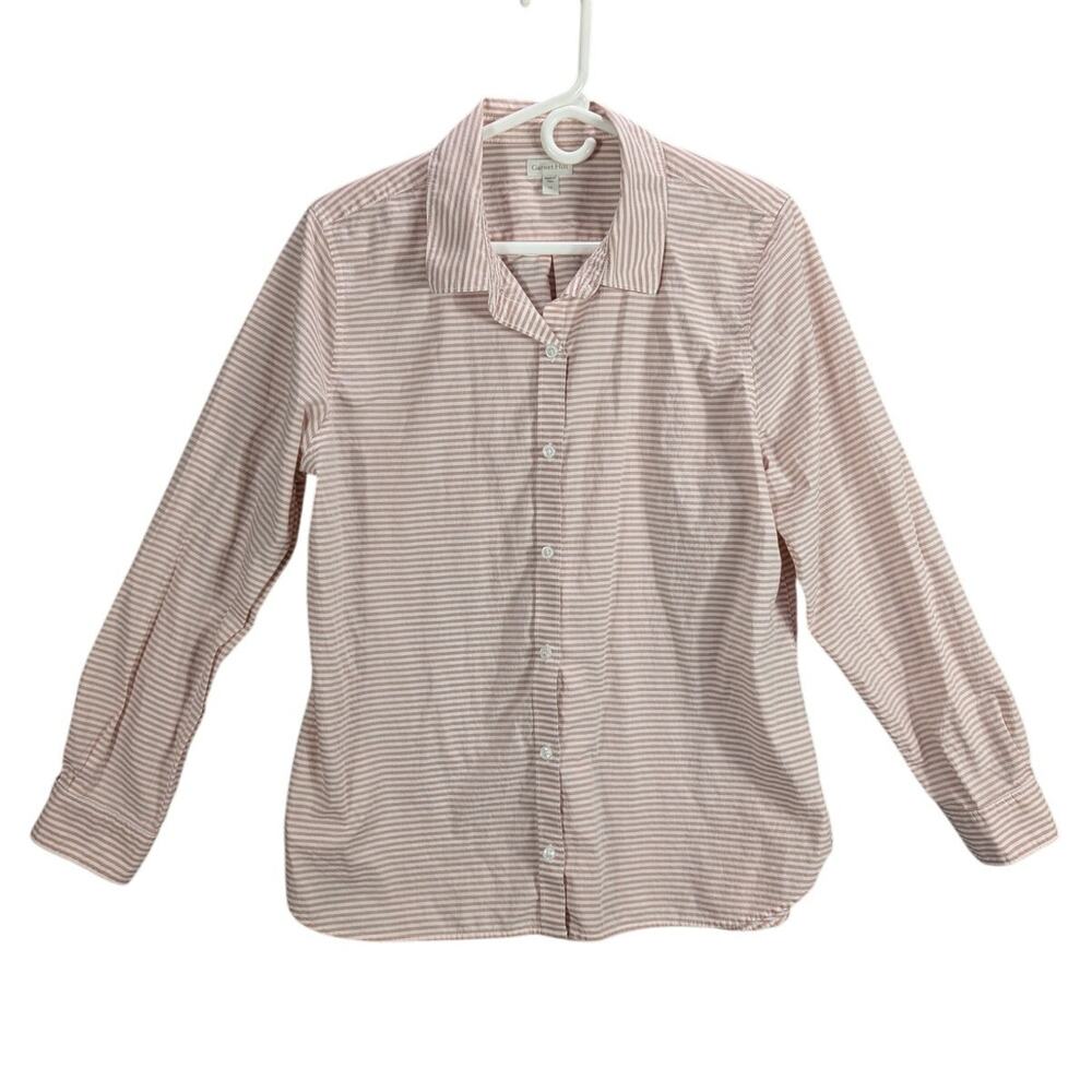 Garnet Hill Shirt Womens 14 Light Red White Striped Button up Long sleeve Beachy